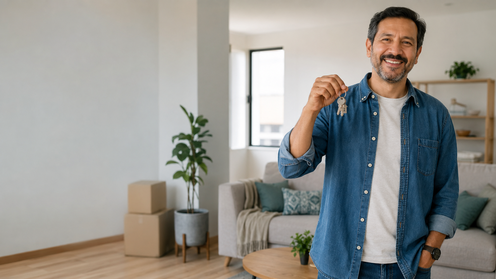 Persona feliz celebrando una meta cumplida en su nuevo hogar